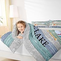 Vista 6 de Lake Life - Juego de edredón de tamaño King, juego de ropa de cama con remo de lago rústico, decoración de casa de lago, regalos para niños, vallas