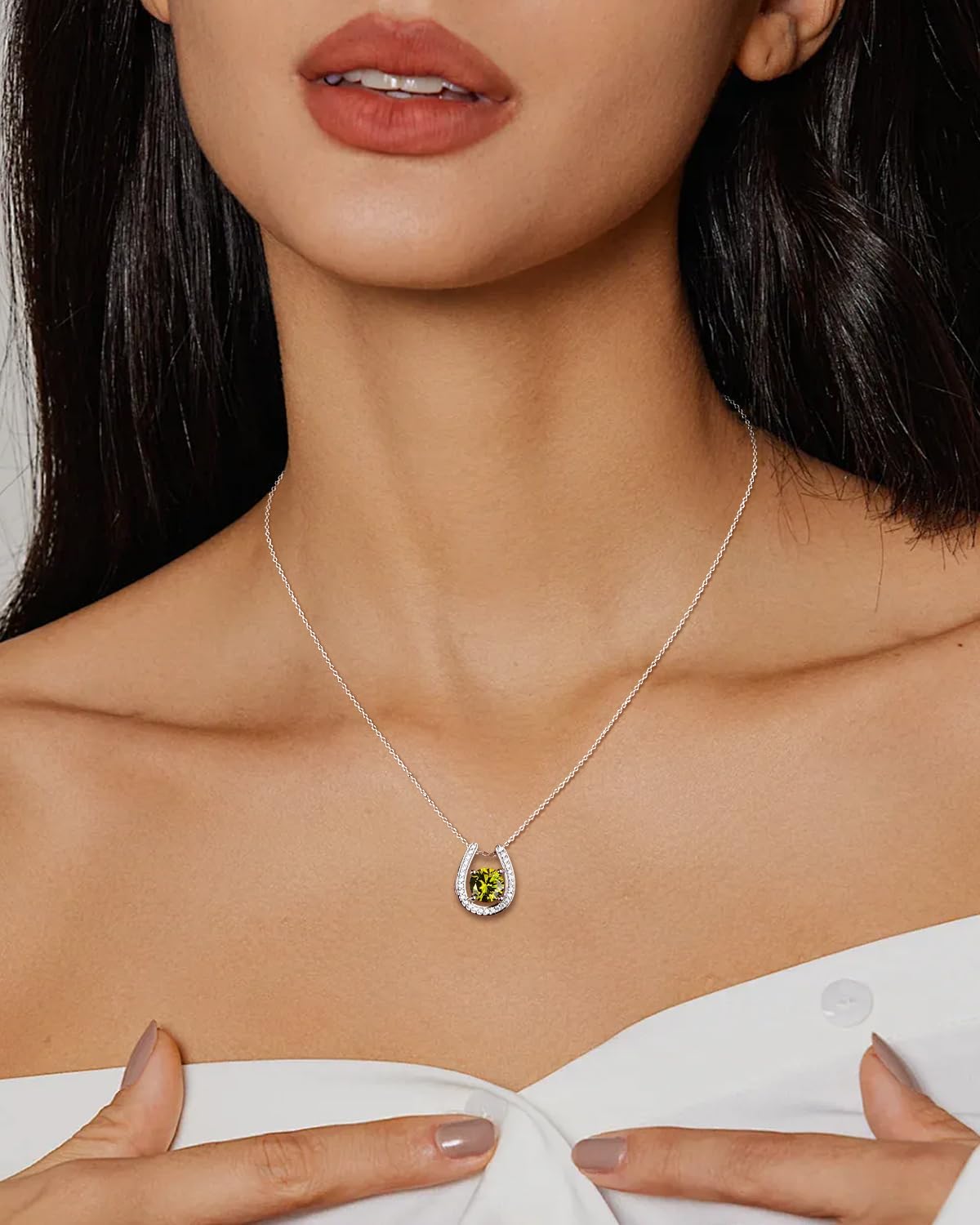 Sterling Silver Birthstone Horseshoe Necklace for Women Good Luck Pendant Necklace Jewelry for Birthday Wedding(with Gift Box) - Image 5