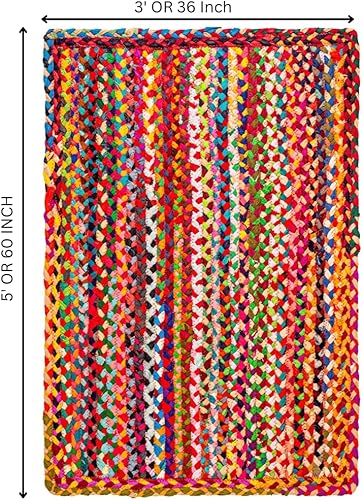 Miniatura 2 de Savi Home Alfombras Chindi de algodón trenzado hechas a mano de 3 x 5 pies, alfombras de área rectangulares, alfombras de área reversibles,