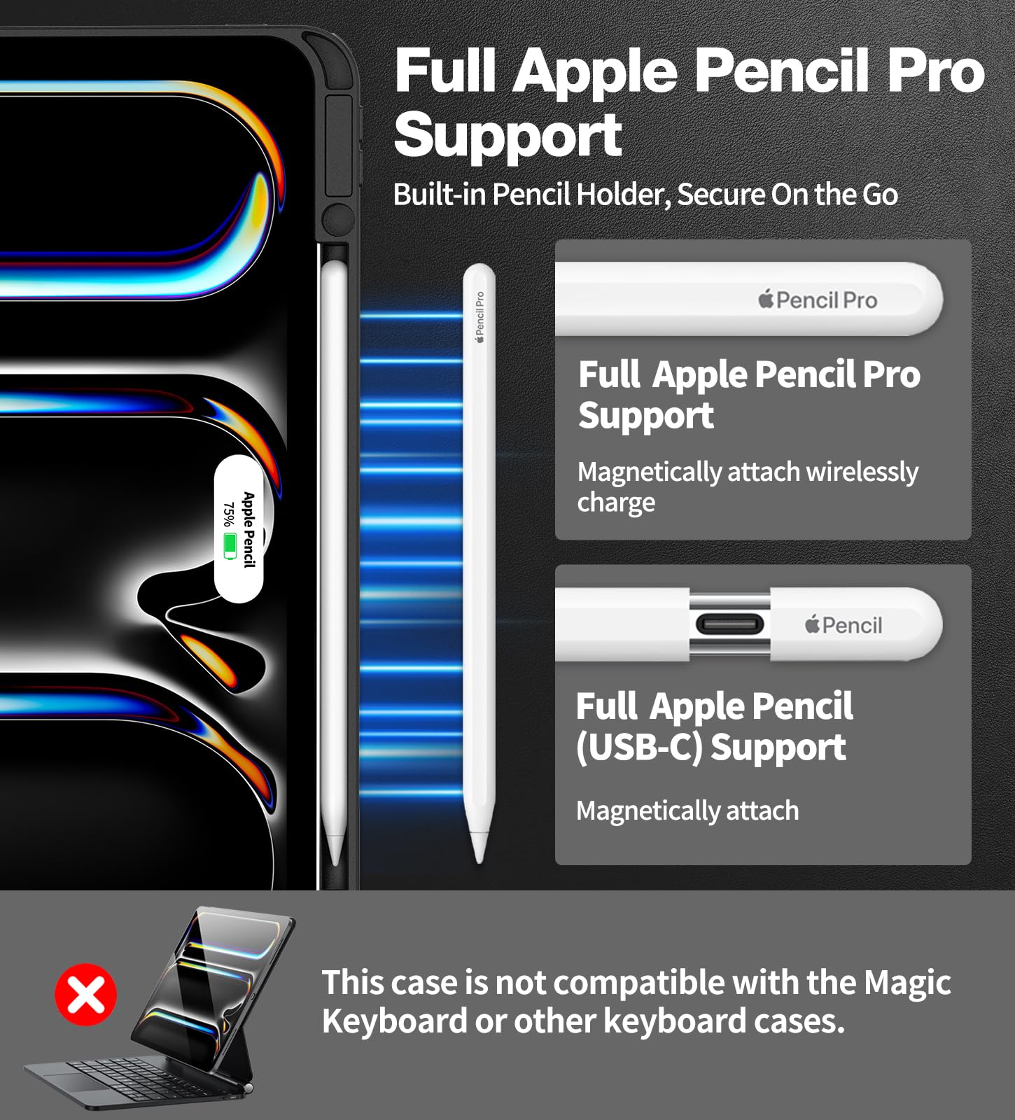 MATEKXY for 2024 iPad Pro 11 Inch Case M4 with Pencil Holder, [Non