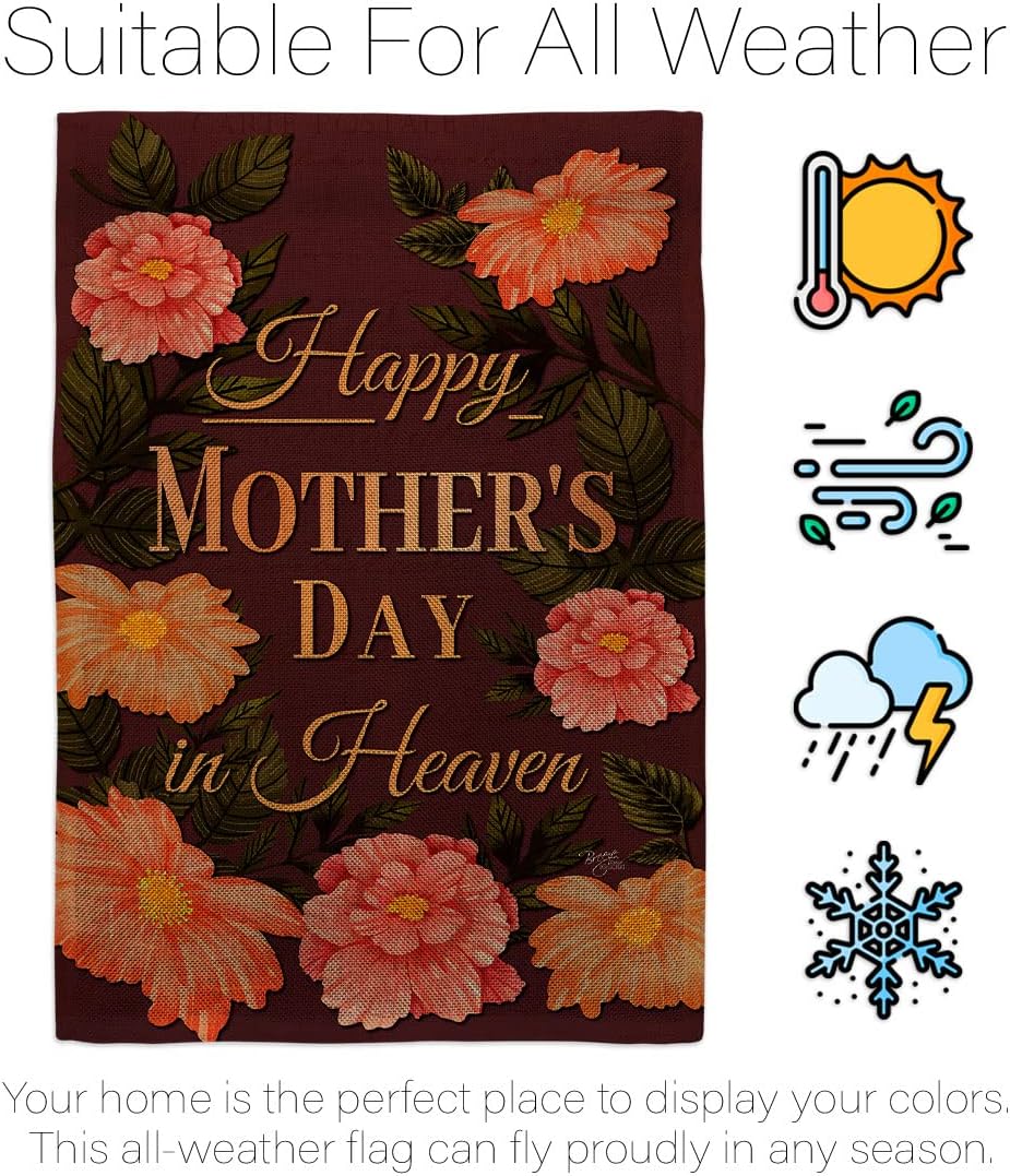Breeze Decor Miss Heaven Burlap Garden Flag Family Mother's Day Mom Mama Grandma Love Flowers Parent Sibling Relatives Grandparent House Banner Small Yard Gift Double-Sided, Made in USA