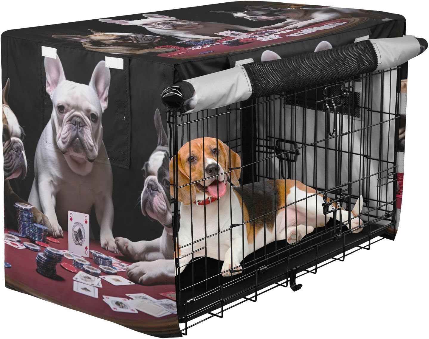 French Bulldogs Game Funny Dog Crate Covers Fixed Buckle at Bottom, Crate Cover for Dog, Large