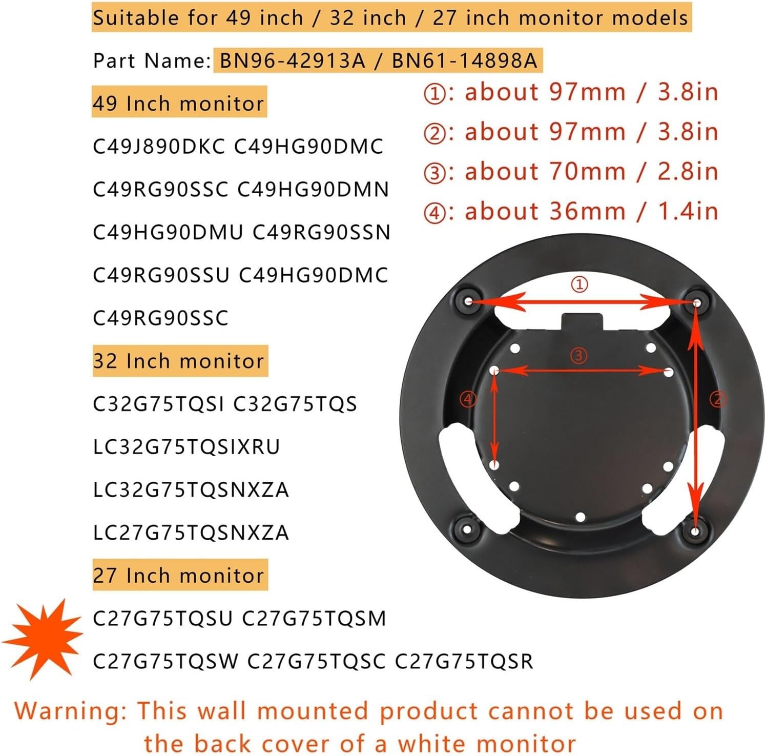 Mount Adapter 32" Wall Mount Bracket，Compatible for Odyssey G7 Serie Curved Monitor C32G75T C32G75TQSI C32G75TQSN C32G75TQSK C32G75TQSM C32G75TQSE C32G75TQSP TV Accessories