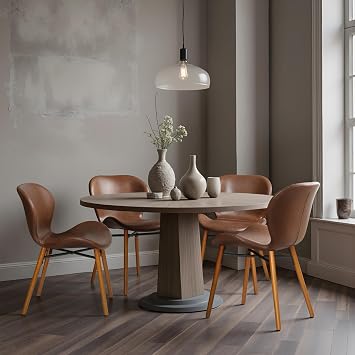 Modern Dining Chair Set of 4, Comfortable Dining Room Chairs with Thick Cushions, Faux Leather Upholstered Kitchen Armless Side Chairs, Wooden Leg for Home, Kitchen, Brown