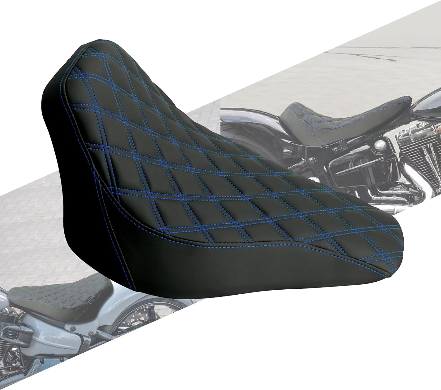 Motorcycle Front Driver Leather/Suede Cushion Pillion Seat Solo Seat Fit For Harley Softail Breakout 2013-2017 Rocker 2008-2017 (Black Stitching wiht Suede)