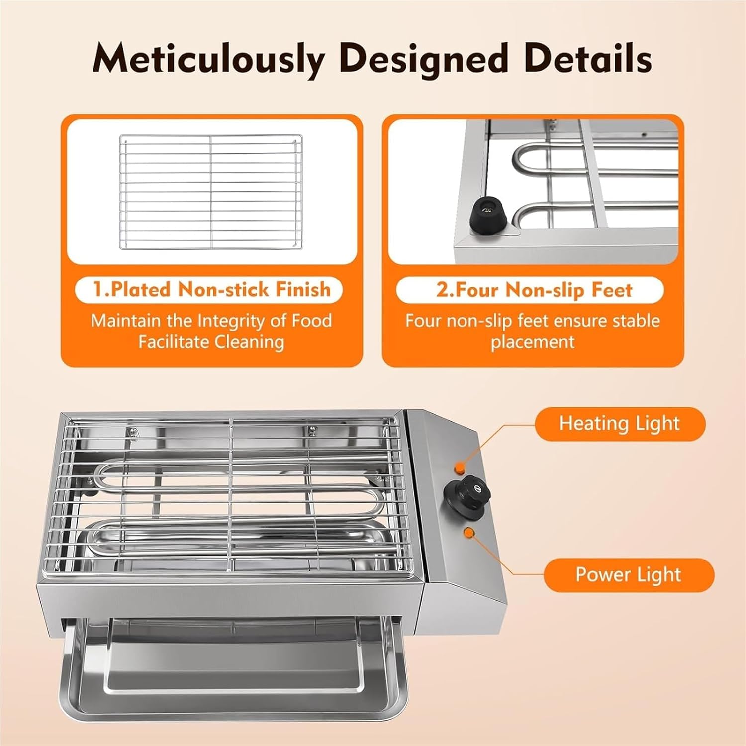 Electric BBQ Grill Stainless Steel, Smokeless Indoor Outdoor Barbecue Grill with Temperature Control Commercial for Korean BBQ, Burgers, Steak