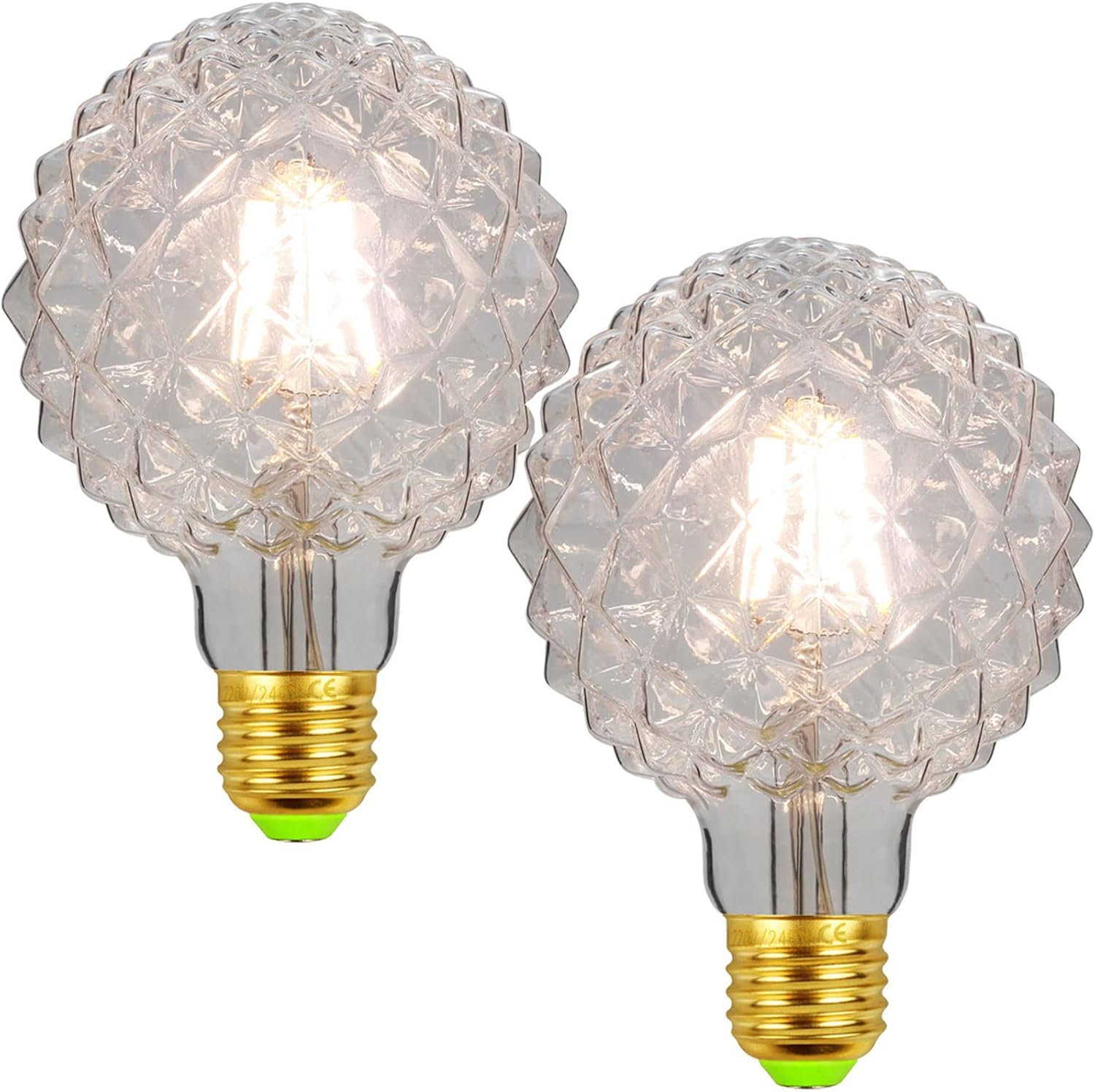 G95 Pineapple Decorative Edison Light Bulbs 4W E26 Warm White 2700K LED Filaments Light Bulbs 40W Equivalent E26 Base Clear Glass, AC110V, G95 Globe Vintage LED Edison Light Bulb (2-Pack)
