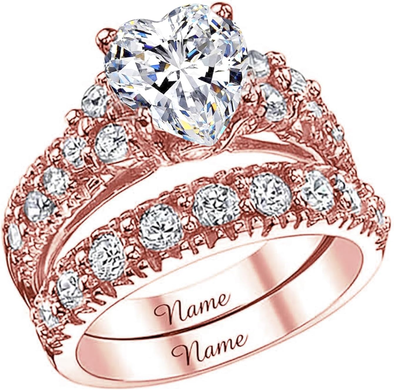 14K Gold 3.0 CT Lab Grown Diamond Bridal Set for Her, IGI Certified, DE-Color, VS, 10K 14K 18K Gold Diamond Wedding Ring Set for Women, 1.0 Cttw Accent for Engagement, US Size 4-18