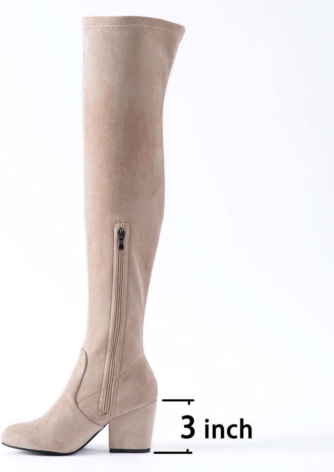 N.N.G Women Over the Knee Boots Low Heel Winter Block Suede Thigh High Chunky OTK Long Comfort