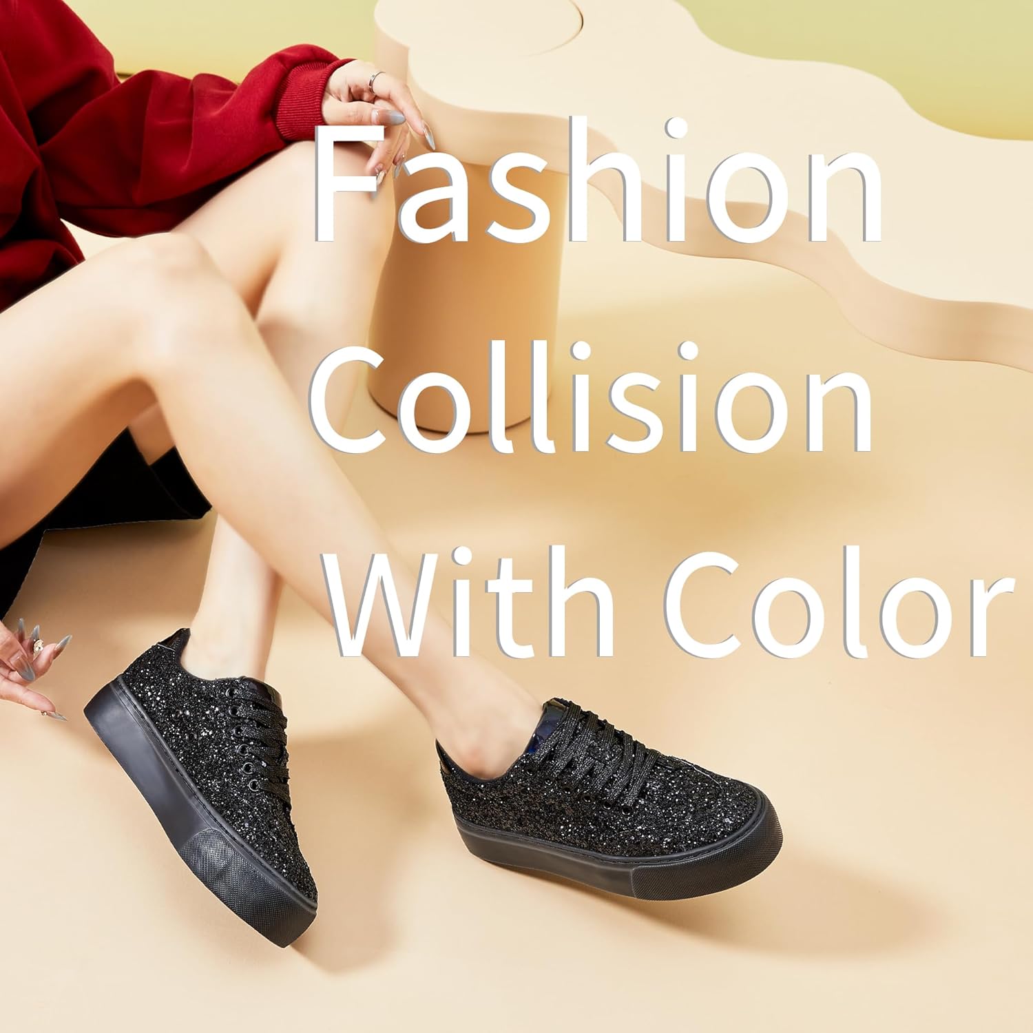 Jeekopeg Glitter Platform Sneakers Women Casual Sequin Sparkly Shoes Bling Thick Sole Walking Shoes Shiny Sequin Wedding Sneakers for Lady - Image 7