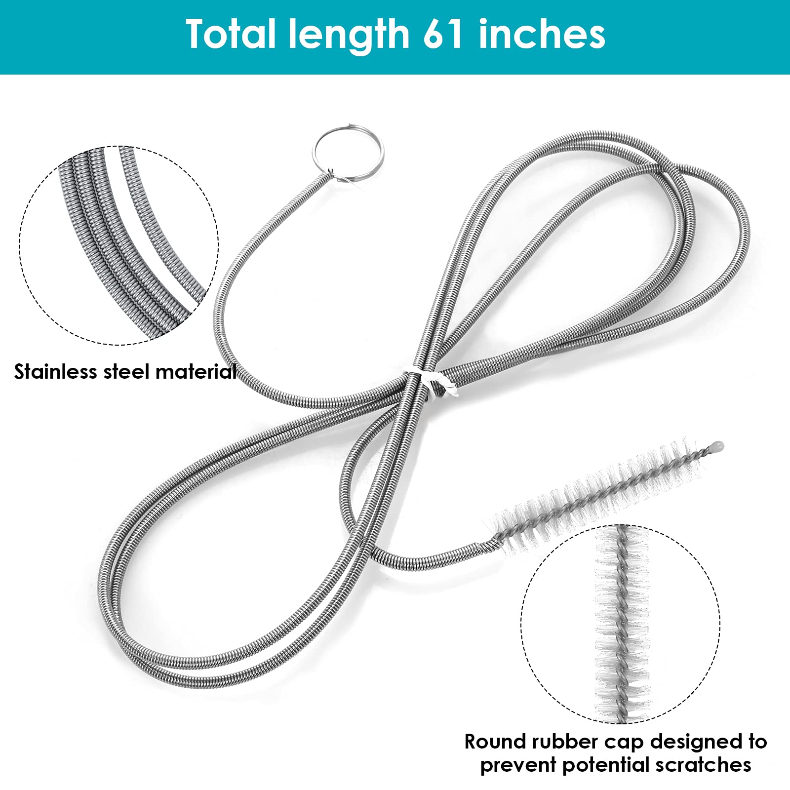 Spazzola di scarico flessibile per tubo lungo, 152,4 cm, spazzola per la pulizia con setole in nylon morbido con setole in nylon morbido, spazzola per la pulizia del tubo, strumento di dragaggio