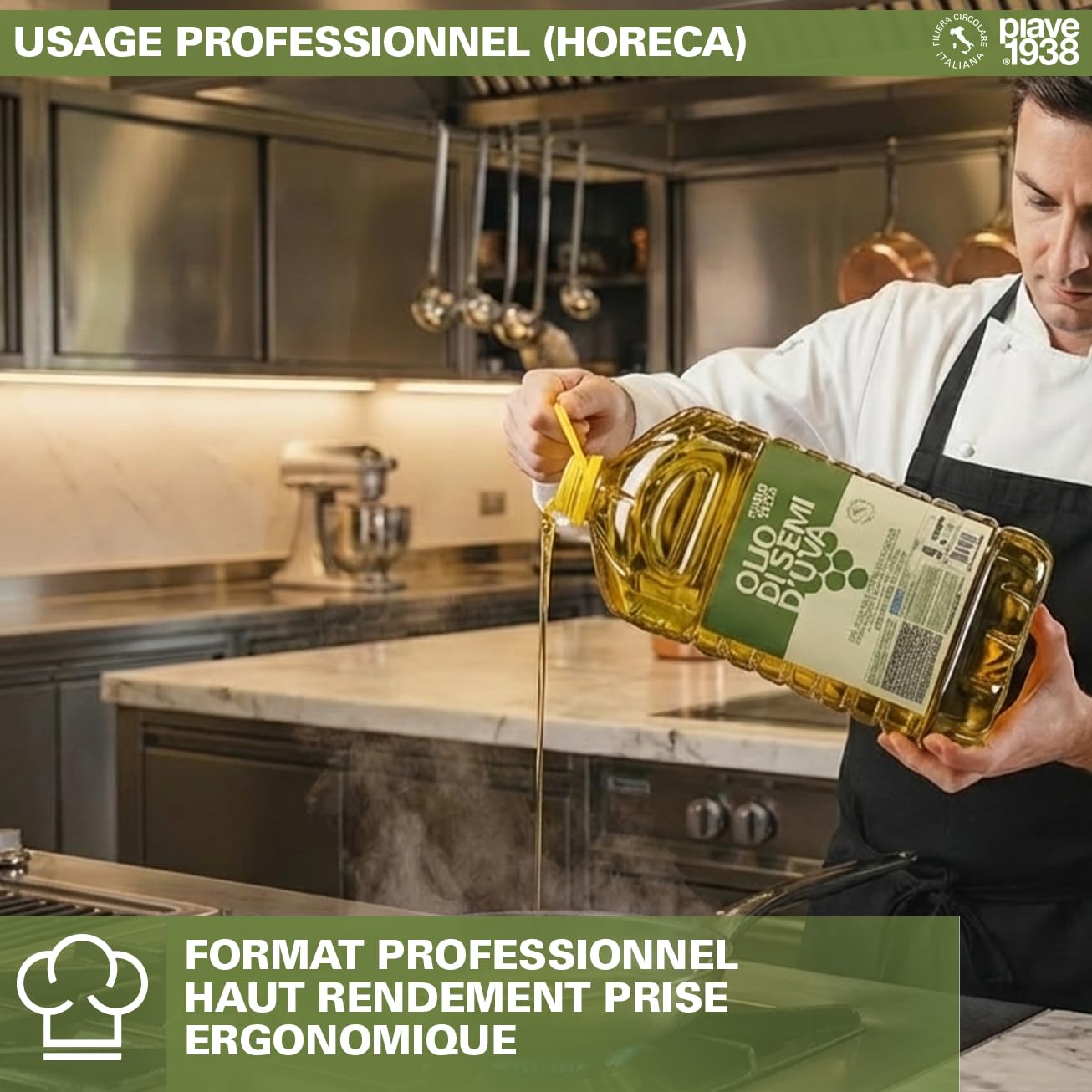 PIAVE 1938 Huile de Pépins de Raisin 5L, 100% Italienne, Huile de Friture Haute Température & Base Massage Neutre, Naturelle Riche en Vitamine E, Sans Hexane, Bidon Professionnel Horeca