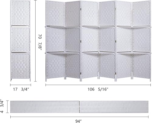 Miniatura 6 de Maxhonor Divisor de habitación de 6 paneles, 6 pies de alto y tejido extra ancho de fibra con 2 estantes, doble bisagra, pantallas de privacidad