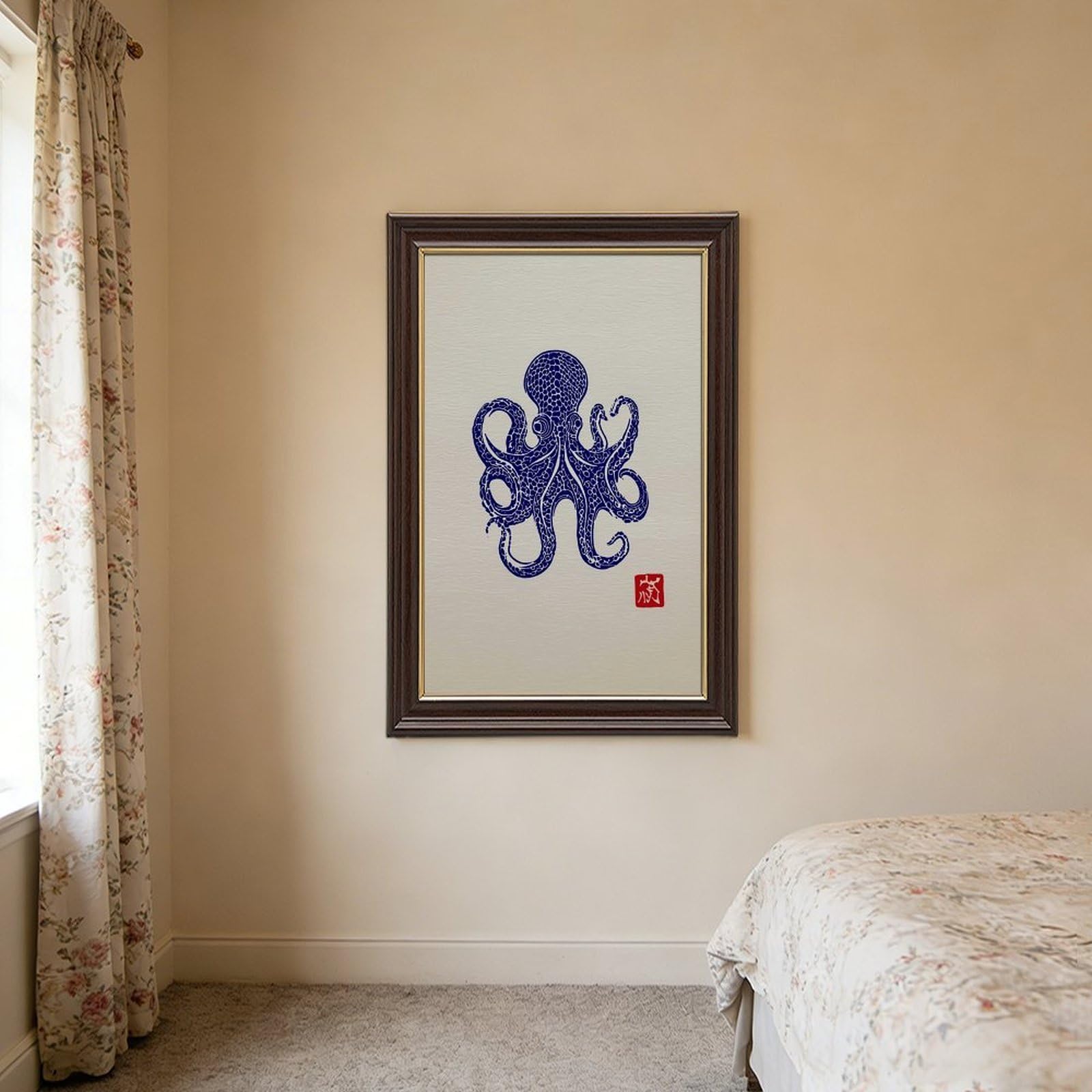 AYINUER Stampa artistica su tela con motivo polpo blu, poster per soggiorno, decorazione regalo