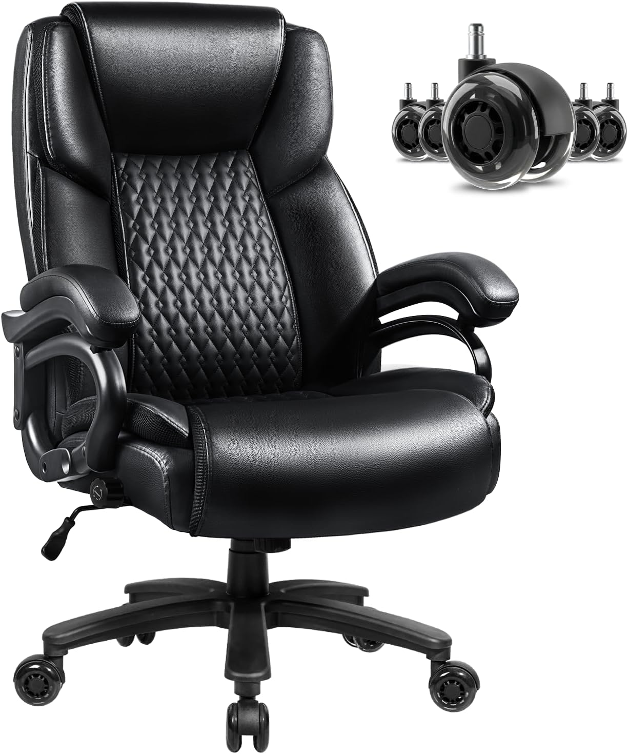 VITESSE 500lbs Heavy Duty Office Chair for Low Back Pain Relief, Big and Tall Office Chair with Ergonomic Lumbar Support, High Back Executive Chair with Quiet Rubber Wheel