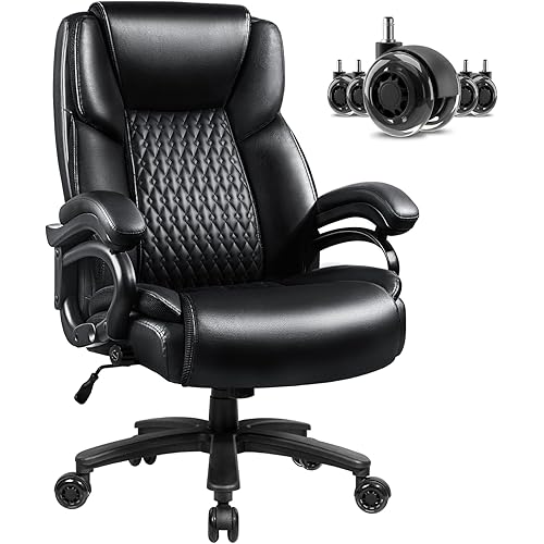VITESSE 500lbs Heavy Duty Office Chair for Low Back Pain Relief, Big and Tall Office Chair with Ergonomic Lumbar Support, High Back Executive Chair with Quiet Rubber Wheel