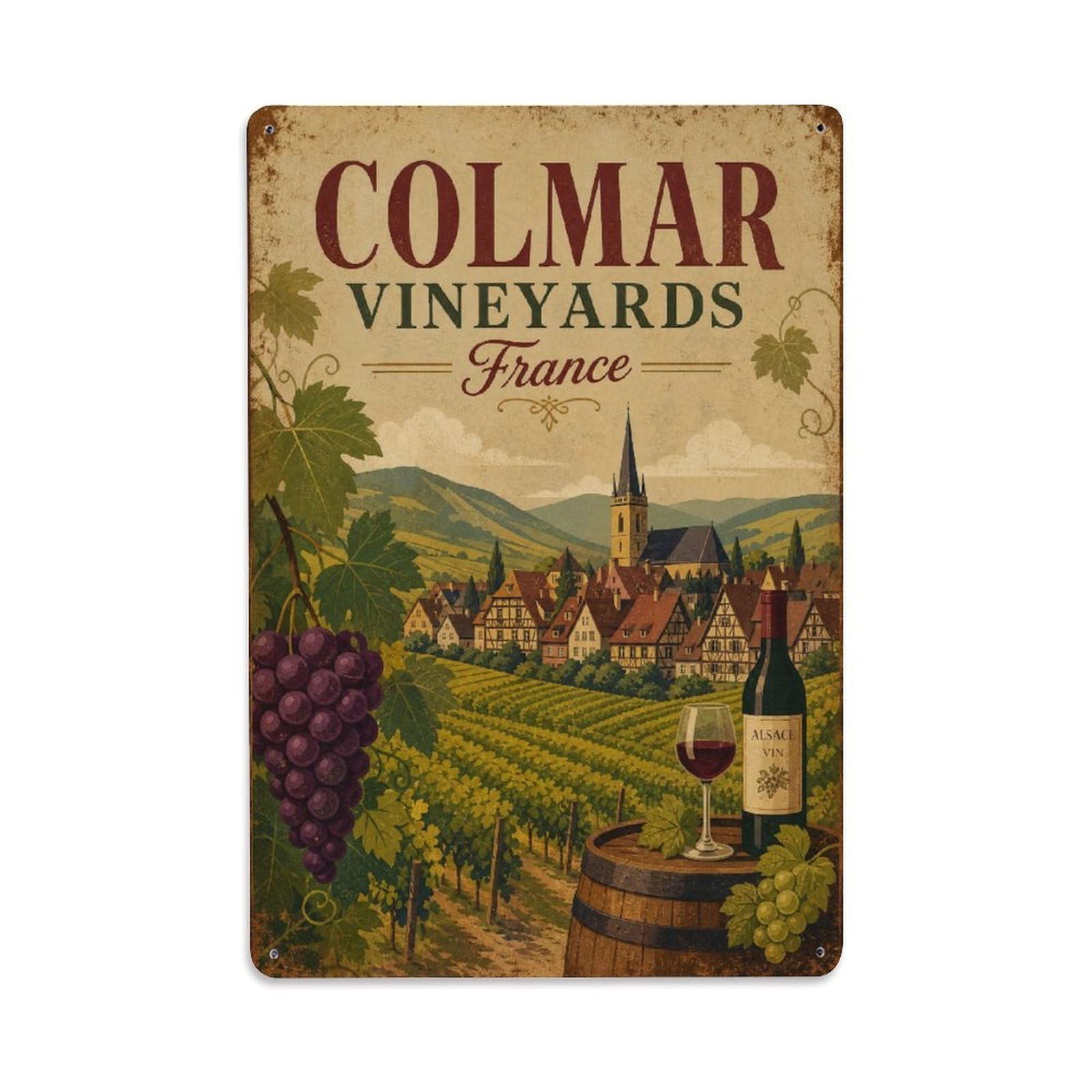 Gead 8X12inch Style Vintage Travel Colmar France Vineyards Metal Tin Sign