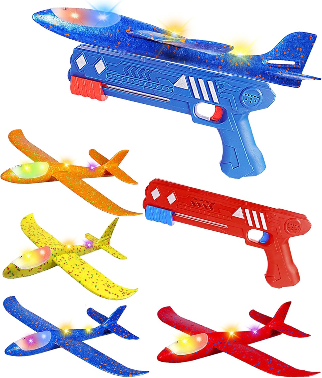 IREMATE 4 Pack Airplane Toys LED Foam Glider 2 Catapults Flying Plane Toy for 5 6 7