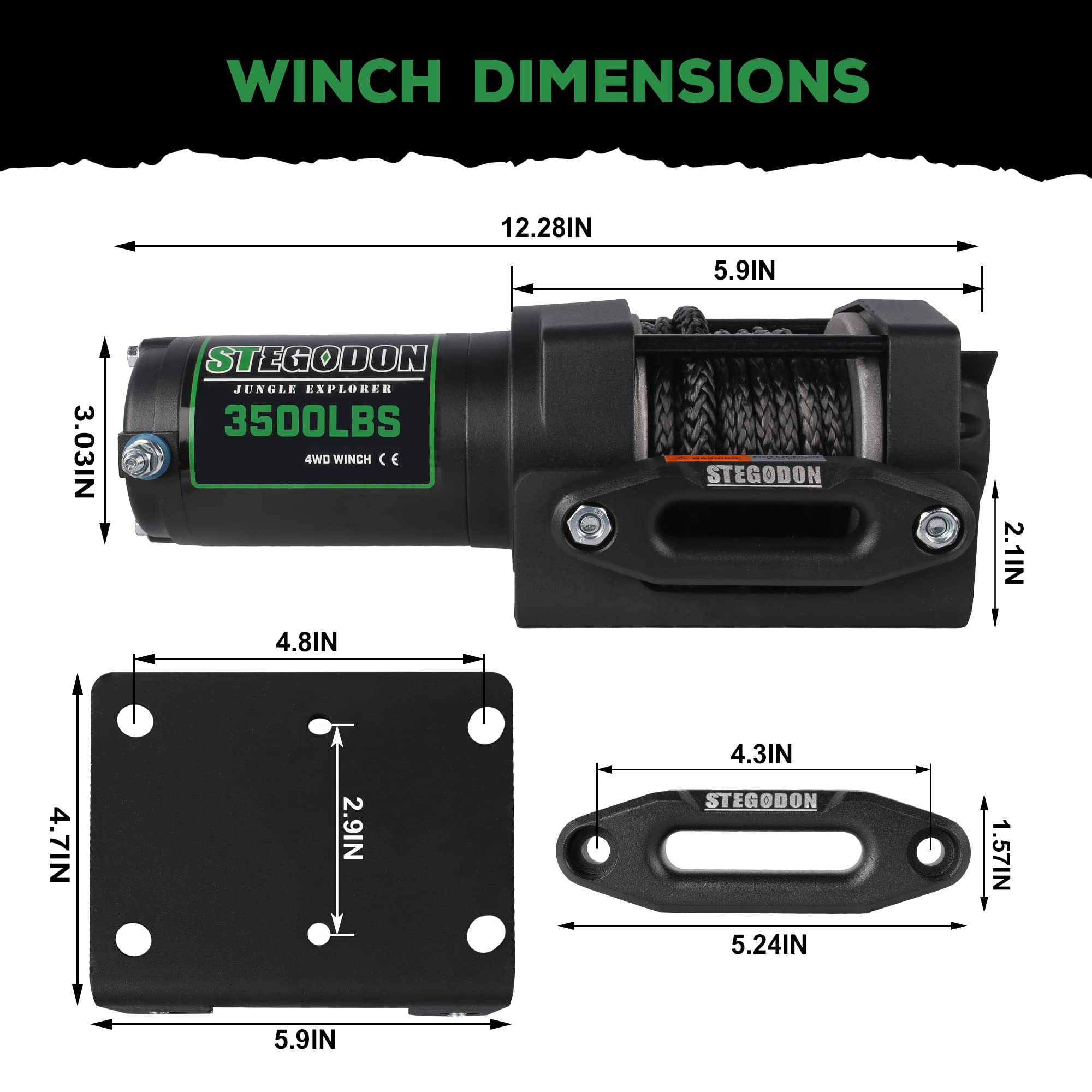STEGODON 3500 Lb Winch ATV UTV Electric Winch,12V