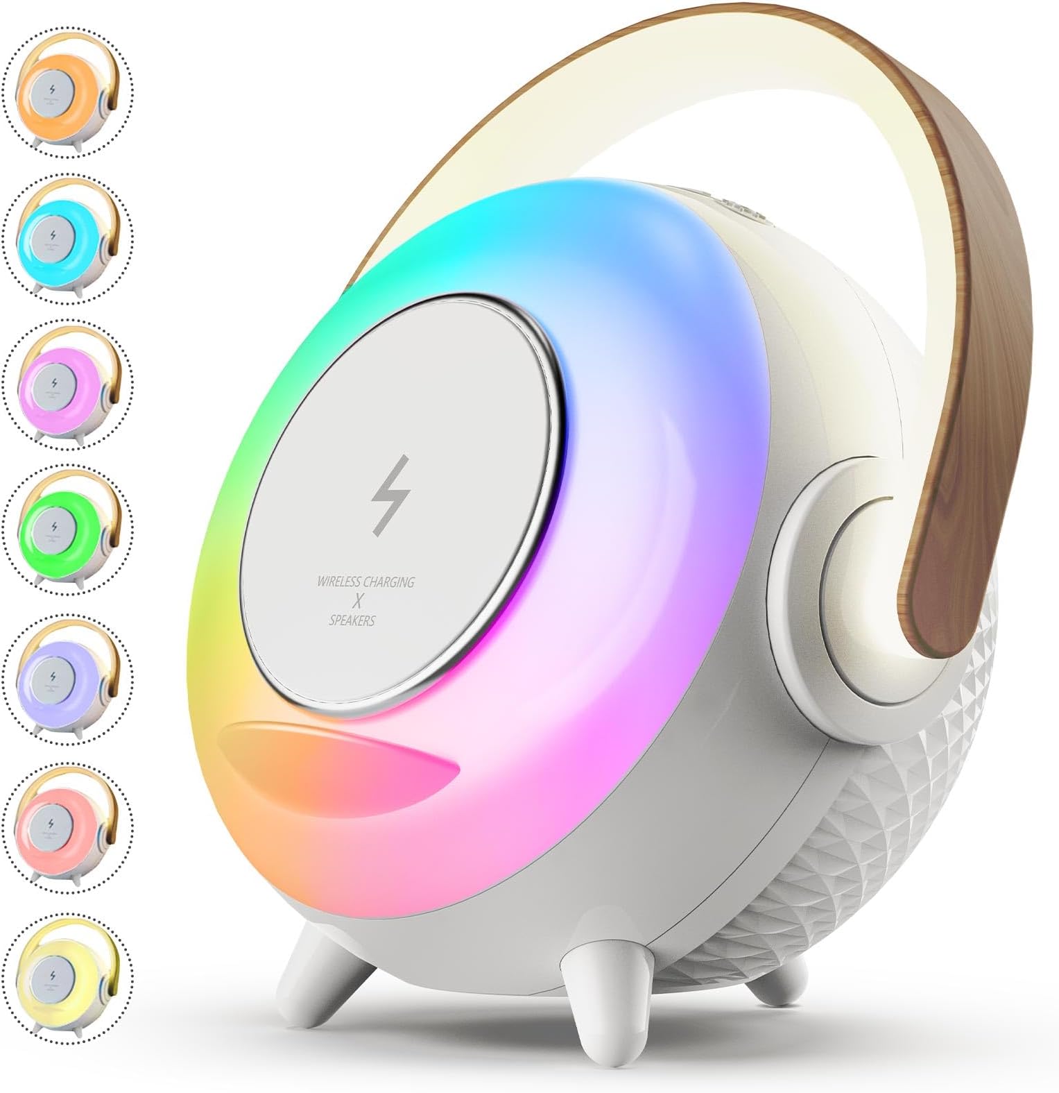 PLUWEL 5 in 1 Ambient Table Lamp, Dimmable Night Light, Portable Bluetooth Speaker, 10W Wireless Phone Charging, Phone Holder, with Built-in 3000mAh Rechargeable Battery, Trendy Gift for Teen Kids