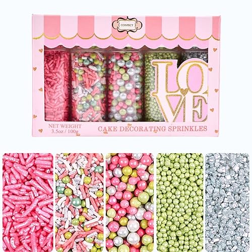 Sprinkles Confect - Gránulos para decoración de pasteles y cupcakes, paquete surtido de 5 celebraciones, fiesta de amor, orquídea, rosa intenso y