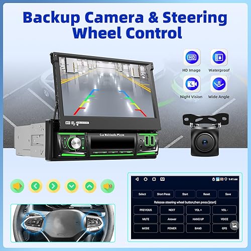 Miniatura 7 de Estéreo para coche en el salpicadero solo DIN de 7 pulgadas pantalla táctil radio GPS con Bluetooth manos libres espejo de navegación GPS enlace FM