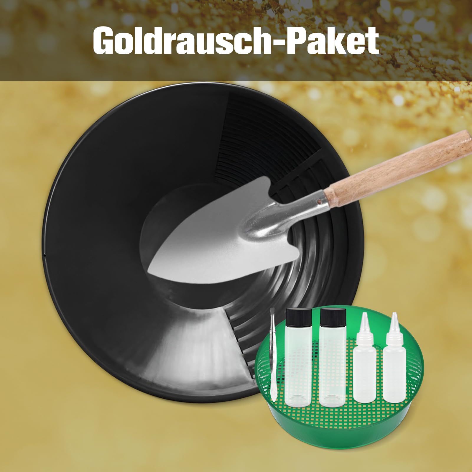 Setaccio per Oro Strumenti di Estrazione d'oro Set completo di Grondaie per Bucato Dorato, 38,5 cm