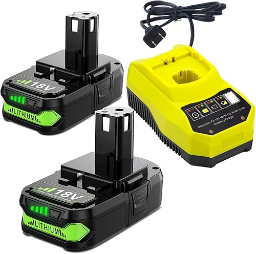 Paquete de 2 baterías y cargador de 3.5Ah P107 para batería Ryobi de 18 V, compatible con Ryobi 18V ONE + P108 P107 P104 P105 P102 P103 cargador de