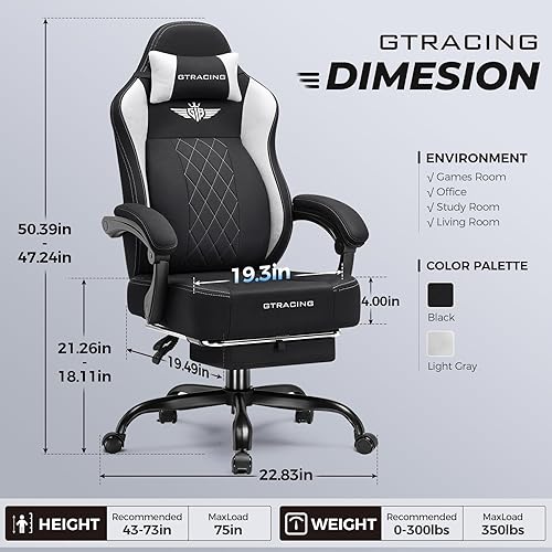 Miniatura 2 de GTPLAYER Silla grande y alta para videojuegos, silla de computadora de tela transpirable con fuerte soporte lumbar, cómodas sillas de oficina con
