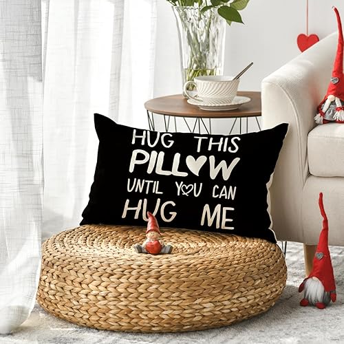 Miniatura 5 de AVOIN colorlife Hug This Pillow Until You Can Hug Me - Funda de almohada negra para el día de San Valentín, 12 x 20 pulgadas, decoración de