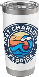 Port Charlotte Florida FL Vintage Nautical Waves Design Stainless Steel Insulated Tumbler