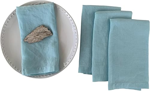 Eight Owls Servilletas de lino lavado a la piedra, 20 x 20 pulgadas, juego de 4  100 % lino puro  Esquinas en inglete  Costa, atardecer