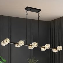 Black Gold Crystal Chandelier 10-Light L 43" Modern Sputnik Ceiling Pendant Light Fixture Industrial Adjustable Hanging Lights for Dining Room Kitchen Island Living Room Bar