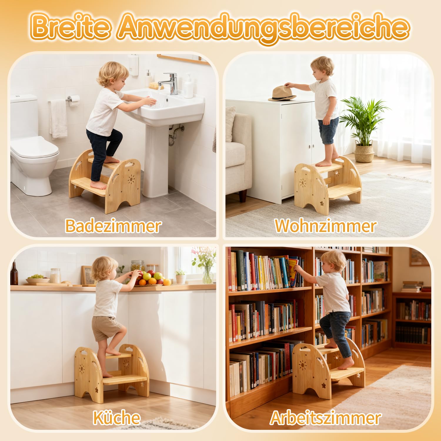 Taburete para niños,Taburete Infantil con 2 Peldaños,Escalera Portátil para Adultos y Niños,para Dormitorio,baño,Cocina