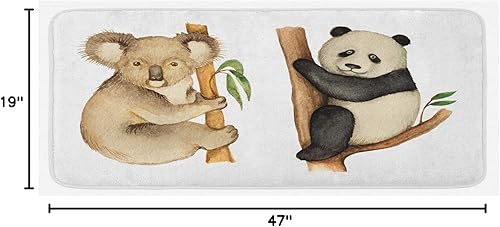 Miniatura 2 de Ambesonne Tapete de cocina Panda, koala y panda sentado en árboles, vida silvestre, trópicos, hábitat, ilustración de bosque, tapete de cocina