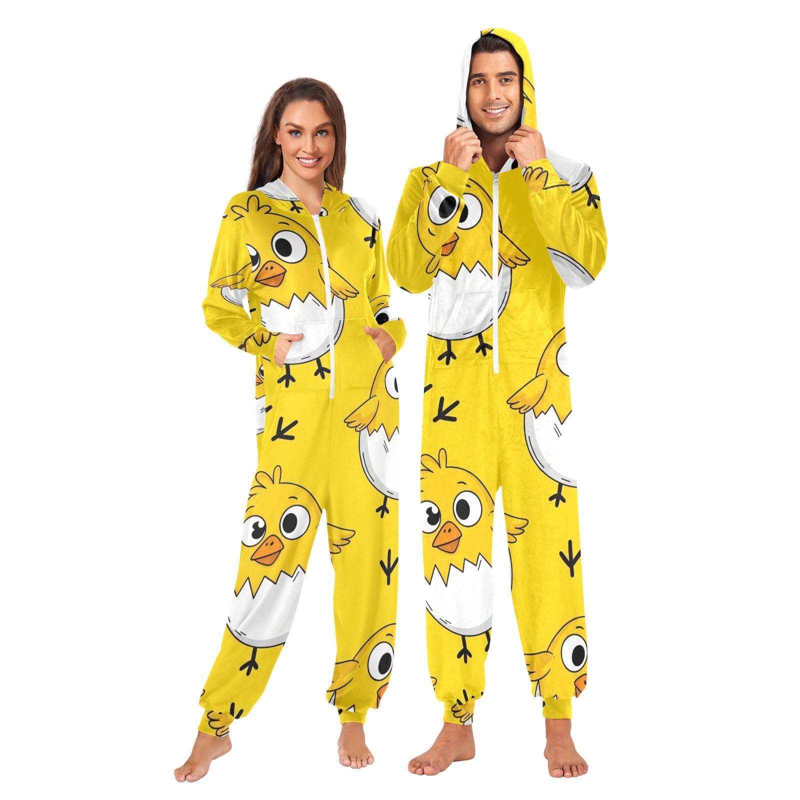 Pyjama grenouillère jaune pour adulte Motif poussin de Pâques