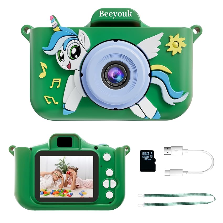 Immagine del prodotto Beeyouk Macchina Fotografica Bambini,Fotocamera Giocattolo per Ragazze e Ragazzi,Unicorno Fotocamera Giocattolo per Bambini da 2 Pollici con Scheda da 32GB, Regalo per Bambino di Età 3 4 5 6 7 8 Anni