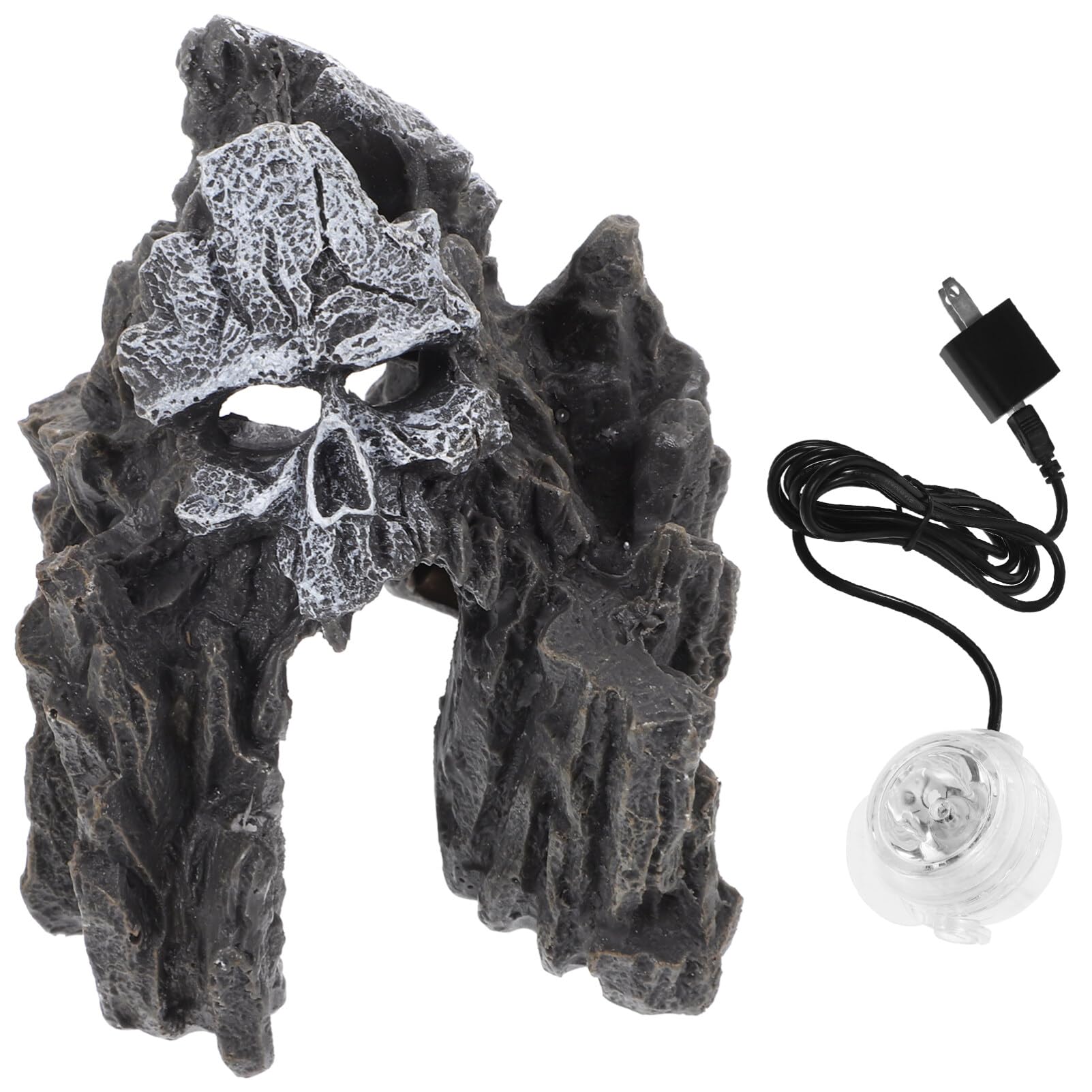 FOMIYES Ornement D'aquarium De Montagne De Crâne Décoration D'aquarium De Paysage De Roche De Crâne avec Lumière LED Betta Et Reptiles Sommeil Jouer Grotte De Jeu