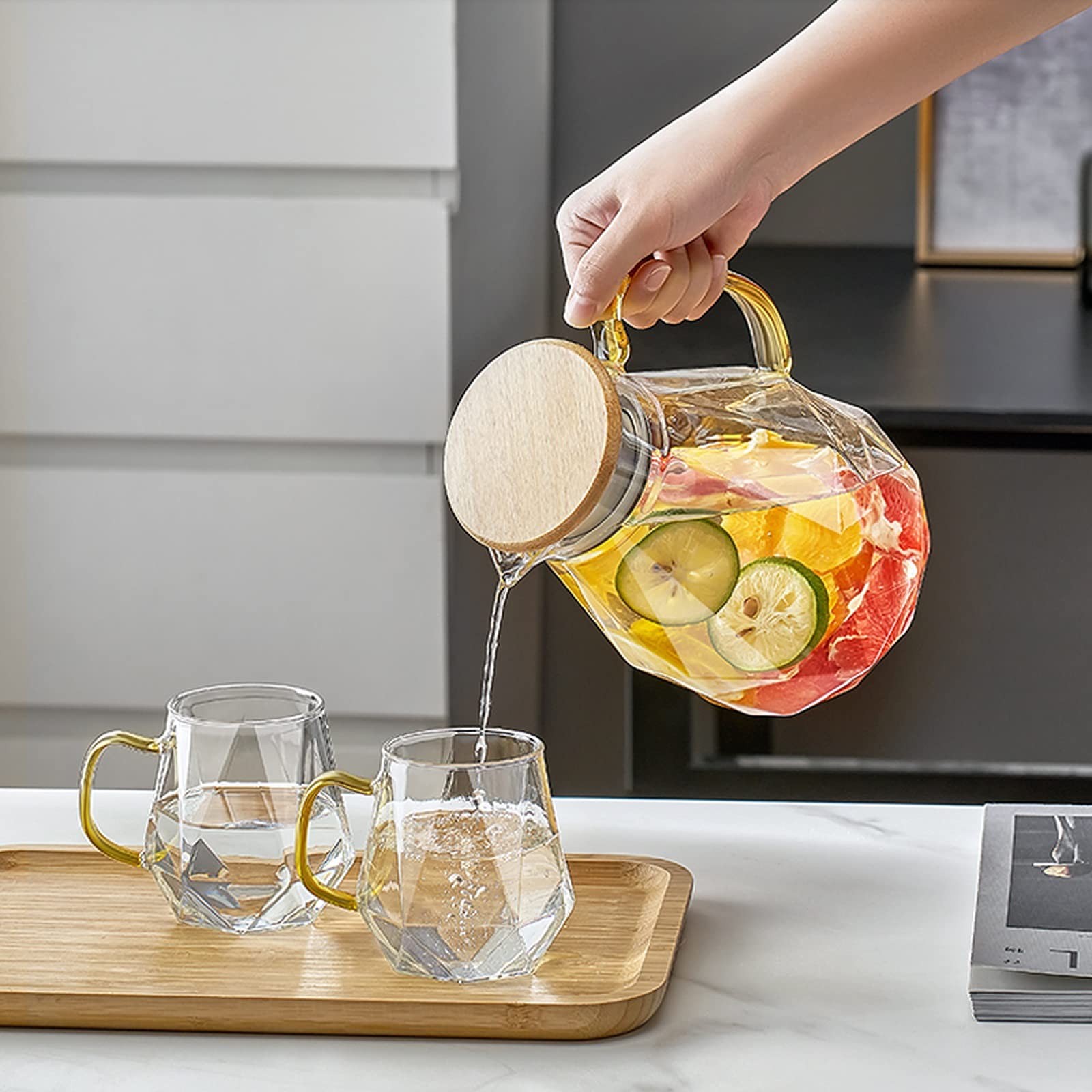 Caraffe per tè Freddo Bollitore in Vetro Freddo, teiera per la Preparazione di Tisane di Grande capacità, Tazza per l'acqua Domestica Estiva e caraffe per Tazze(Monocolore 1500ml)