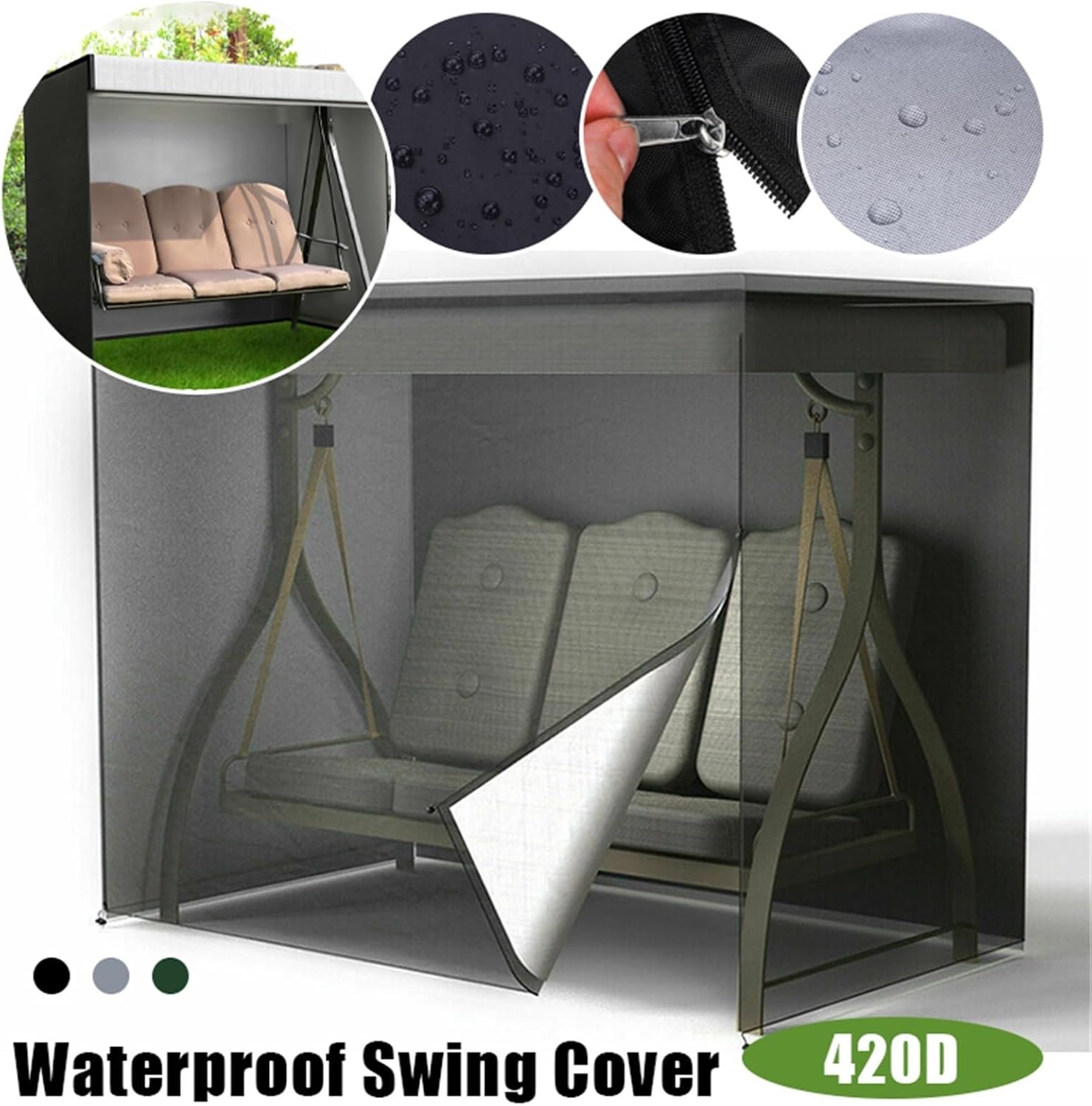 Swing Seat Cover Swing Hammock Cover Garden Swing Chair Cover Outdoor Garden Patio Protector Canopy Sun Shade Waterproof Chair Rain Cover(220x125x170CM)