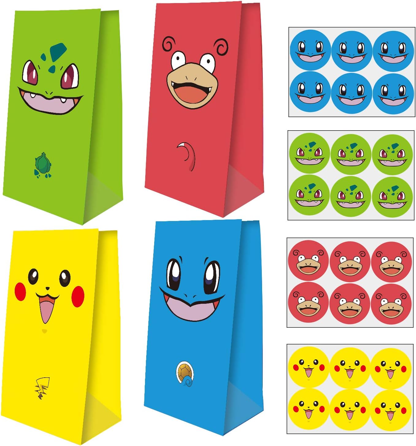 yizeda 24 pcs Game Theme Birthday Party Paper Gift Bags with 24 pcs stickers for Pokemon Party Supplies Birthday Party Decorations