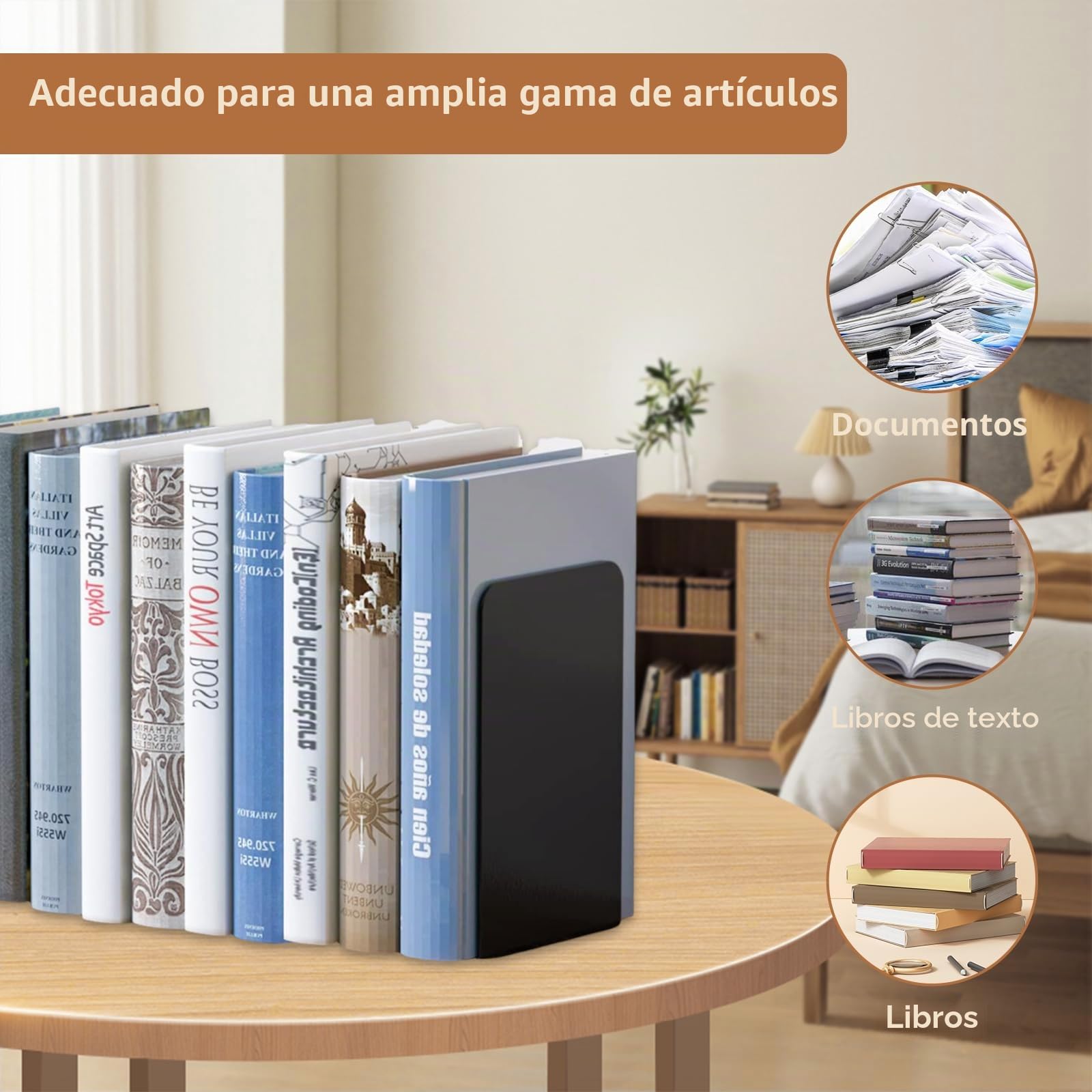 6 Piezas Sujetalibros de Metal, Sujeta Libros Metal Negro, con Alfombrilla Antideslizante, para Casa Oficina Biblioteca Escuela,19.5x13.5x10cm