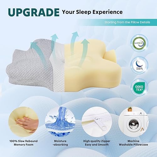 Miniatura 5 de Smug Almohada cervical para el cuello para dormir, almohada ergonómica de espuma viscoelástica con ranura para reposabrazos y funda de almohada de