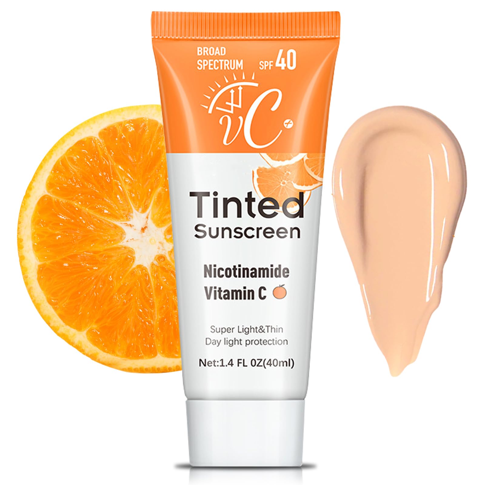 Tinted Sunscreen For Face, Vitamin C Sunscreen Spf 40 - Glow & Brightening Sun Lotion Tinted Moisturiser, Sun Cream SPF, Uva & Uvb Protection, Sheer Matte Finish, Suitable For Women & Men