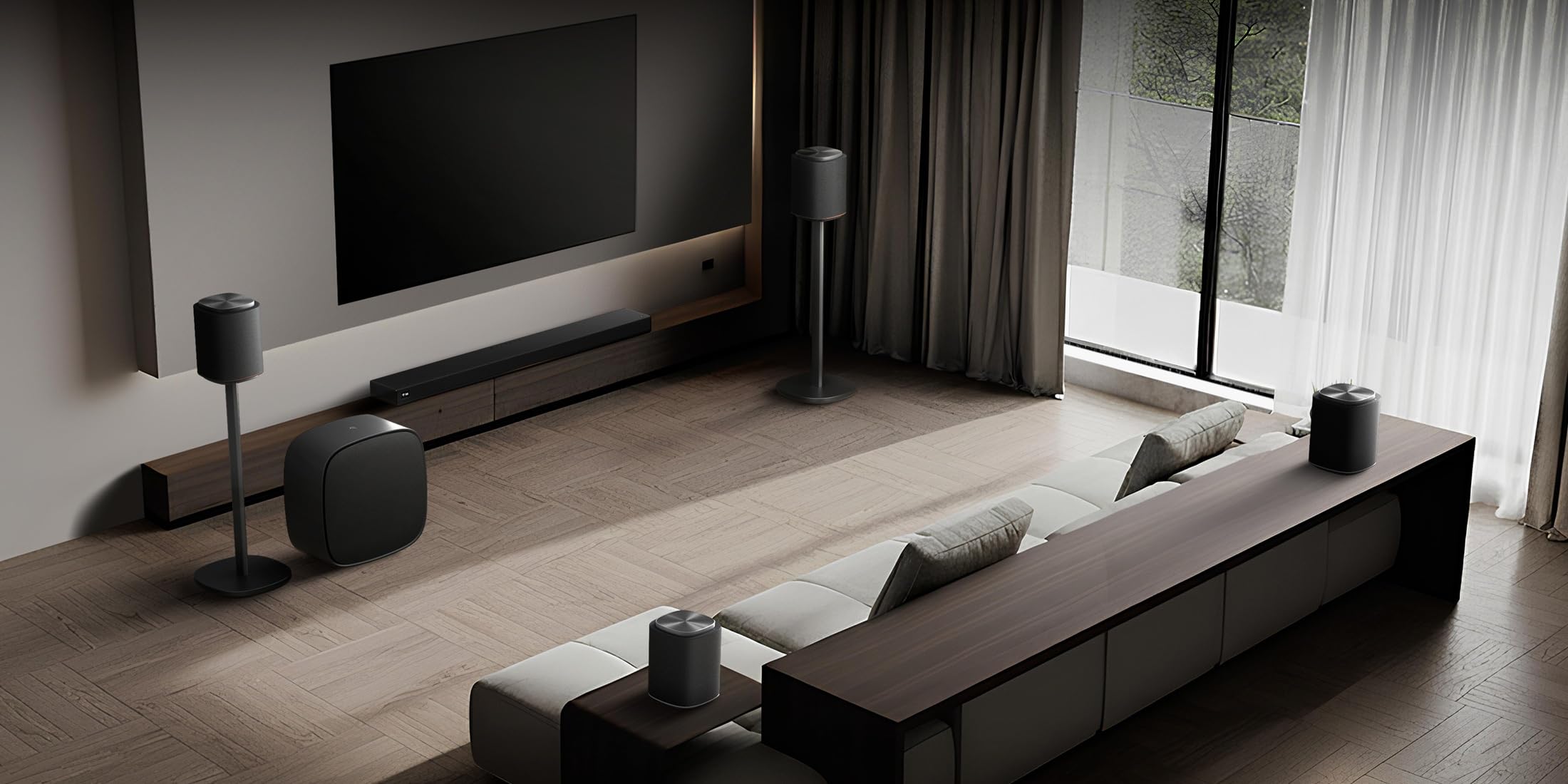 LG Sound Suite Subwoofer W7 (220 Watt) mit Dolby Atmos FlexConnect-Technologie (8-Zoll-Treiber, WLAN, USB-C), schwarz [Modelljahr 2026]
