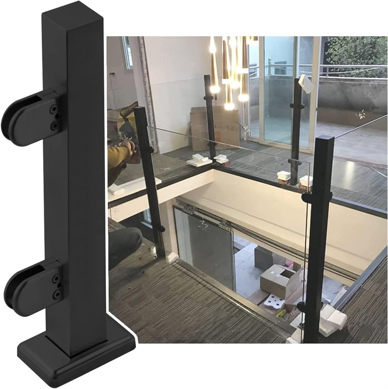 Balustrade en verre en acier inoxydable poteau noir de fin 105cm extérieur