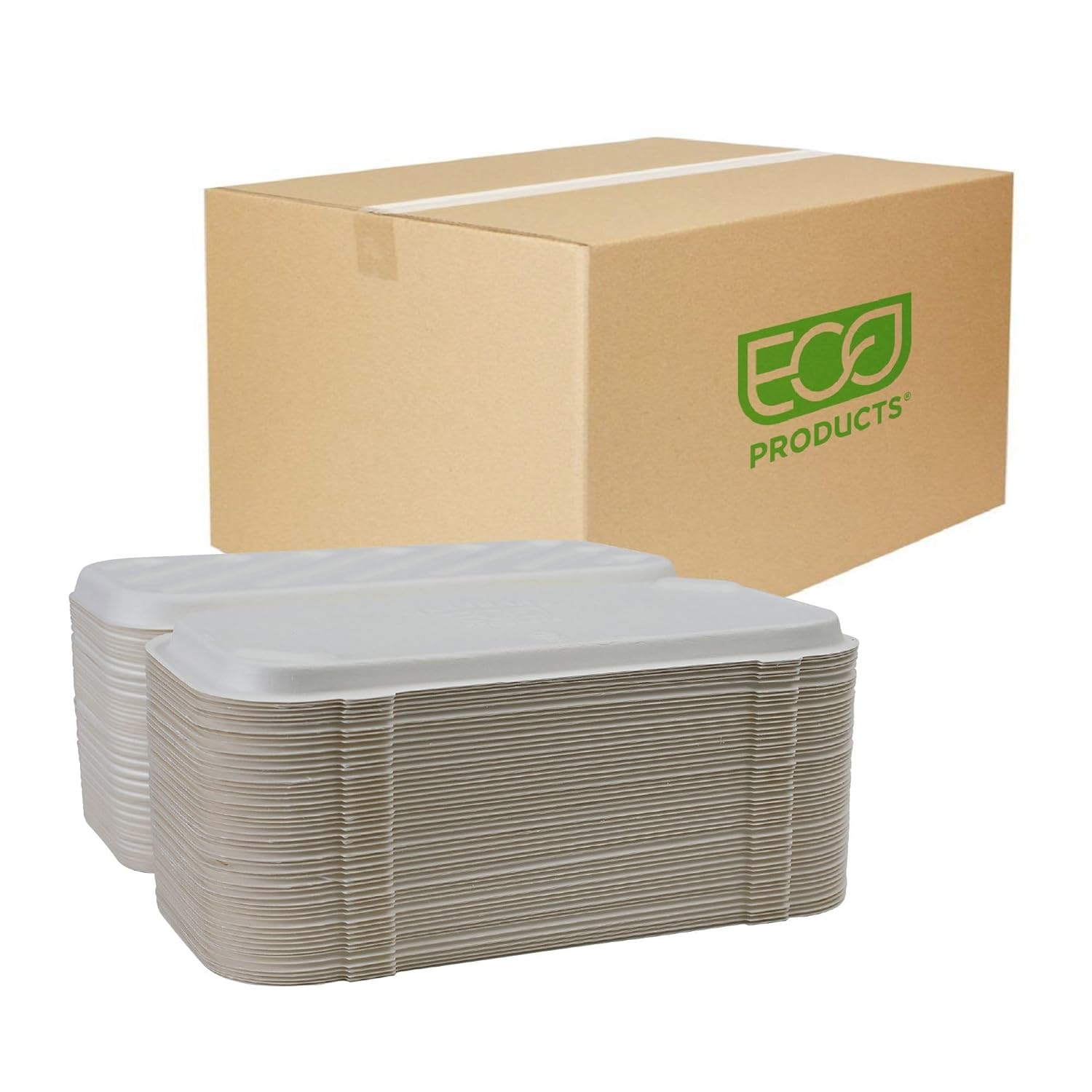 ECO PRODUCTS Compostable Vanguard 13"x7" Pizza Clamshell To Go Containers, Case of 200, Flatbread Take Out Food Box, White Renewable Molded Fiber, No-Added PFAS, ASTM Compliant, BPI-Certified