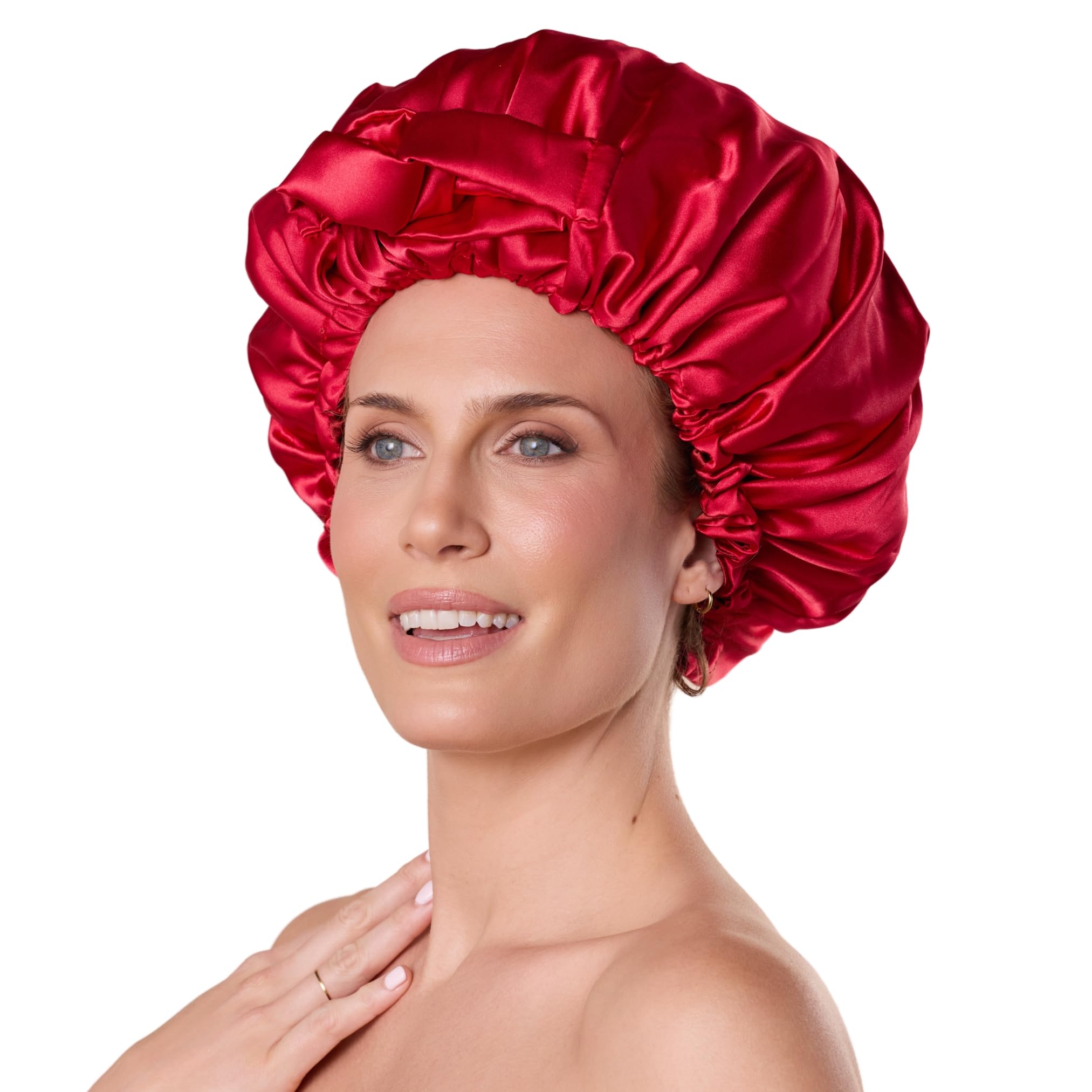 Bounce Curl Cuffia per capelli reversibile in raso, fascia regolabile in raso, per ridurre l'effetto crespo, per capelli ondulati, ricci e arricciati, rosso