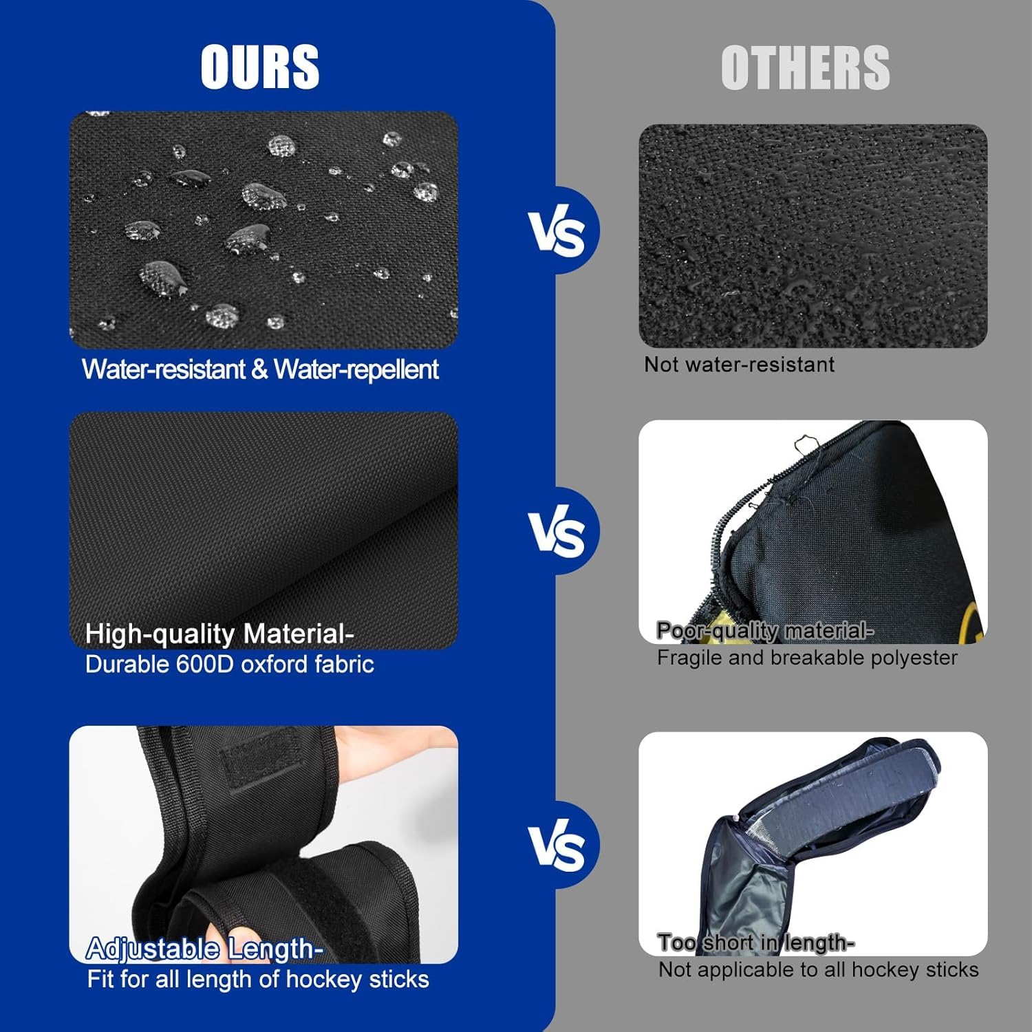 BOOSTEADY Bolsa para palos de hockey para adultos con cincha ajustable, bolsa ligera e impermeable para palos de hockey sobre hielo, equipo de hockey sobre hielo con hombro ajustable para adultos y