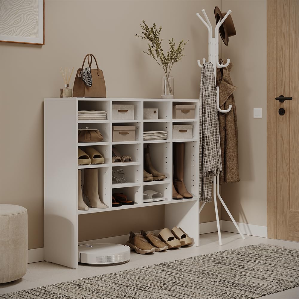 Vicco Schuhschrank Hermia, Weiß, 104.2 x 99 cm | mit 16 offenen Fächern